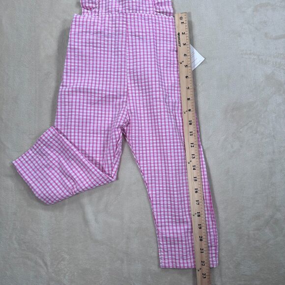 Smiling Button Kids 4 Flutterall Romper Pink White Gingham Seersucker Ruffle New - Picture 6 of 9